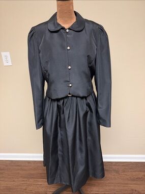 Classic Black Midi Dress with Button-Front Jacket